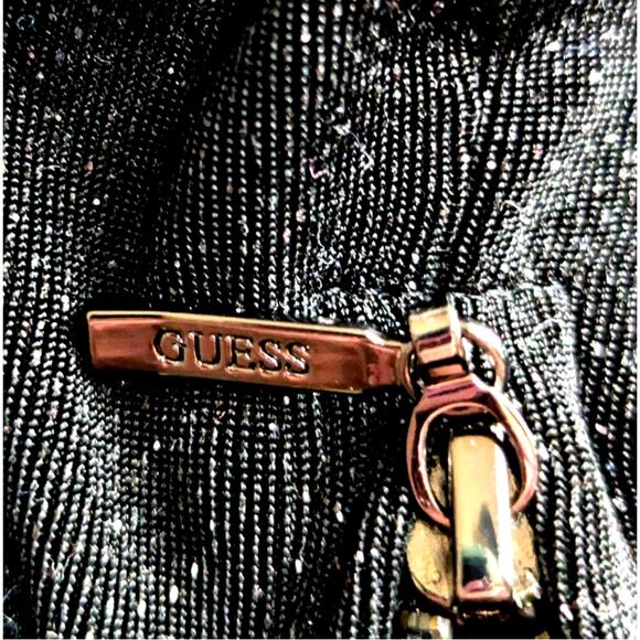 Guess NWT Black shimmer Wmns dress sz LBust36 Waist 30"knitWide V back Lined - Picture 10 of 13